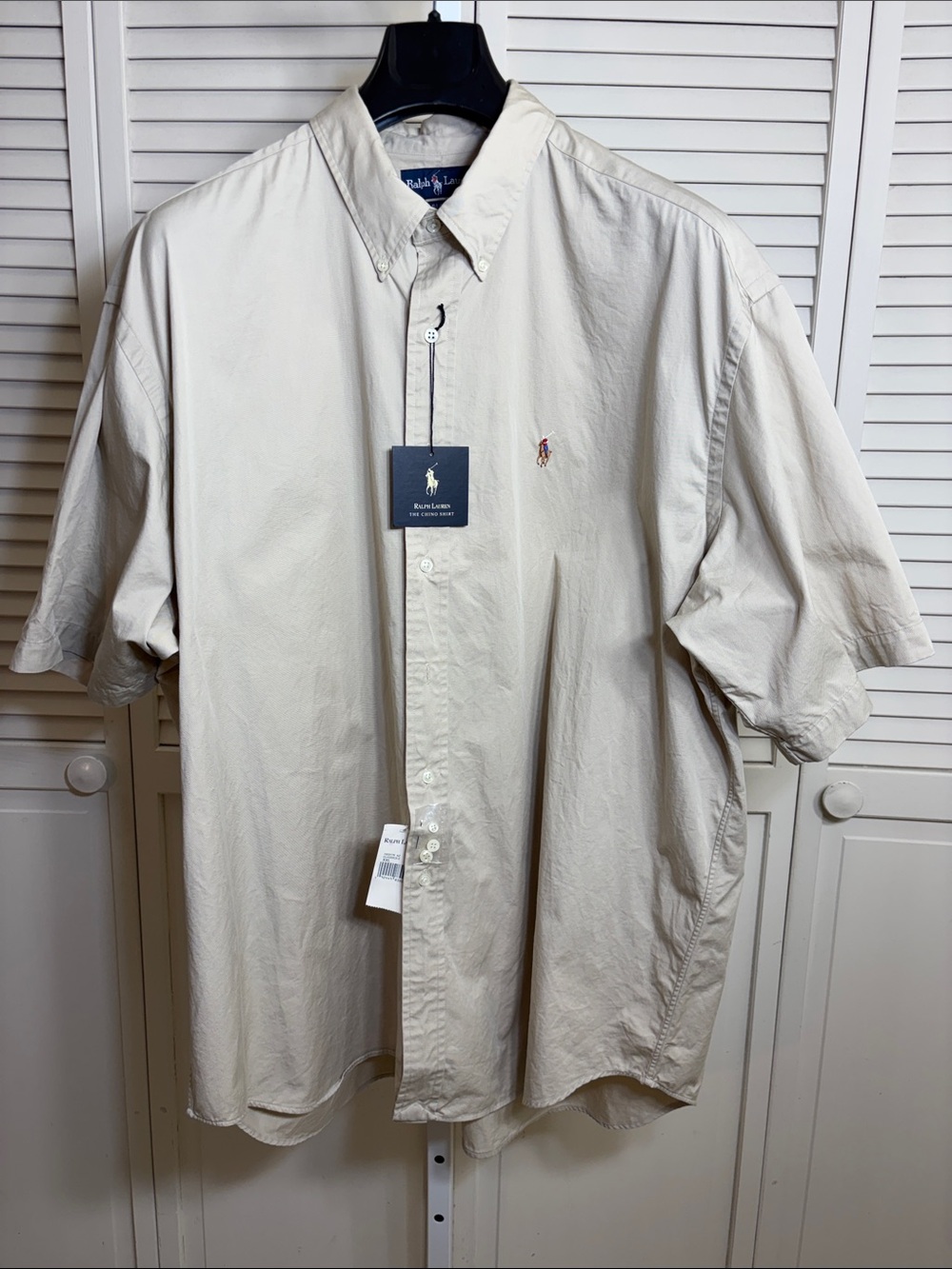 NWT POLO Ralph Lauren Men's Short-Sleeve Button-Down Shirt in Light Beige XXL